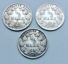 Deutsches Reich 3 x 1/2 Mark 1911 D, 1916 D, 1918 A (Silber)