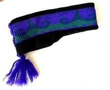 Vintage Winter Ski Headband Ear Warmer Retro Hat Wool Knit Tassel Braid Purple