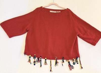 Michael Simon New York Colorful Beaded Ramie Cotton Sweater 3/4 Sleeve OSFA READ