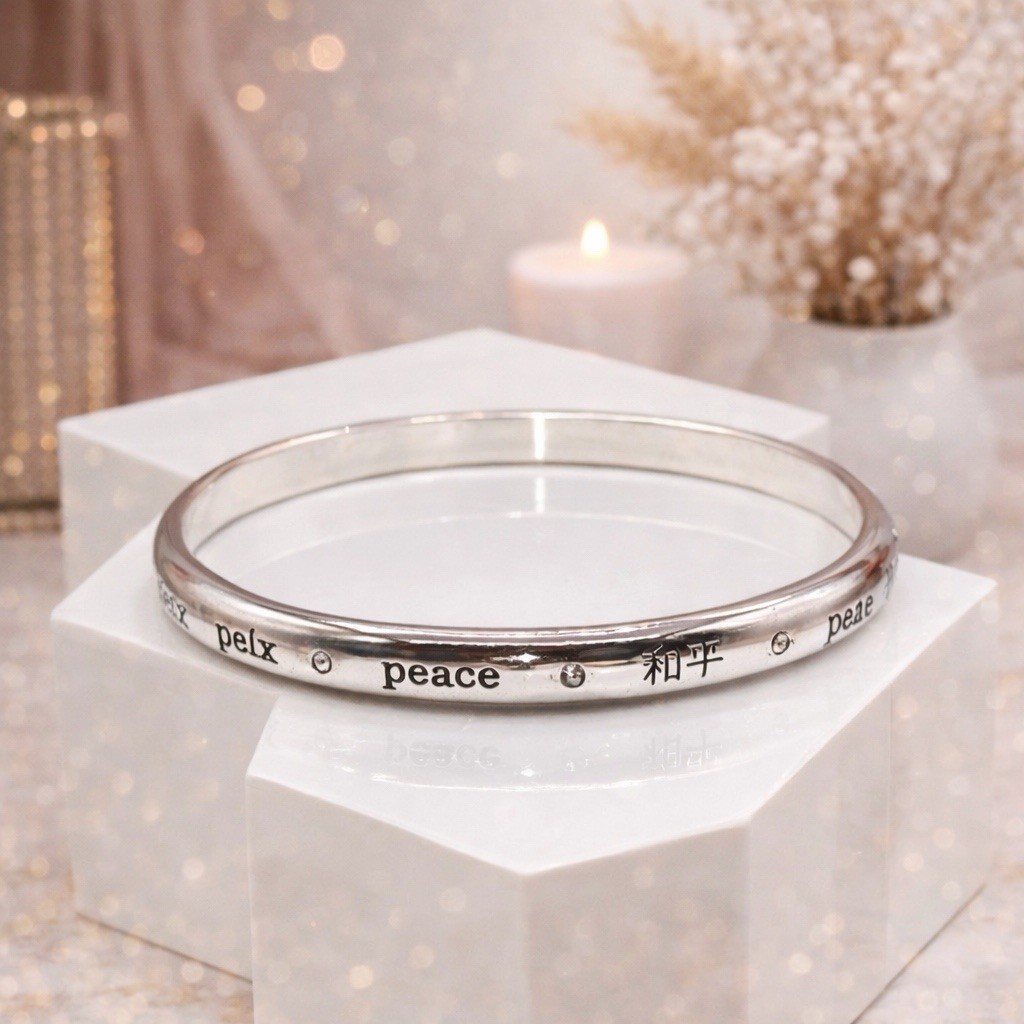 Brighton Peace Multi  Languages Silver Bangle Eng… - image 1