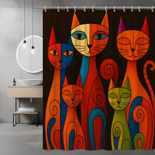 Colorful Cat Shower Curtain for Kids, Fun and Cute Bathroom Decor