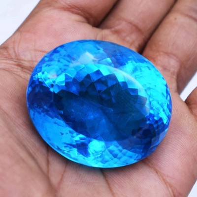 Huge 374 Ct Flawless Swiss Blue Topaz Oval Cut Certified Loose Gemstone