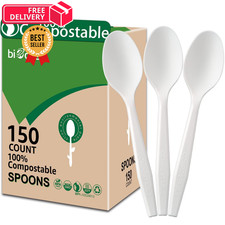 BIOCEAN 100% Compostable No Plastic Knives Spoons 6.1IN, Ivory White