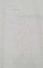 Linen Tablecloth Taupe with Scrollwork 62 X 84 Rectangle Beautiful Condition