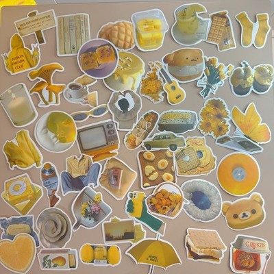 INS Style: Rare Yellow  Stickers, 50Pcs Pack, Cartoon Realistic Vinyl Decals