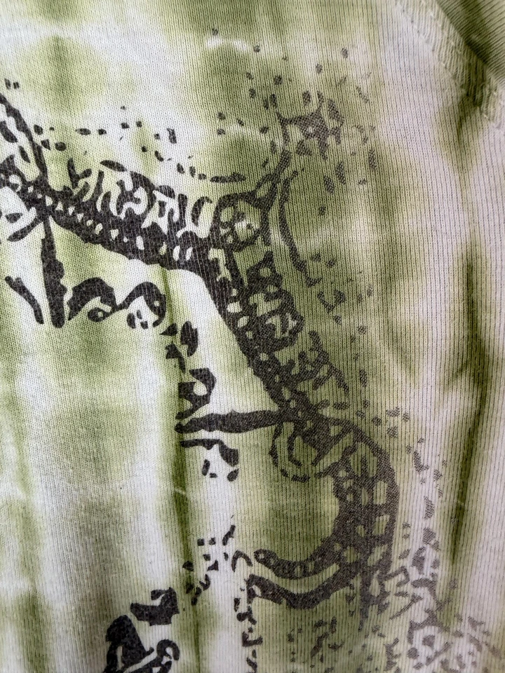 Camisa XCVI Mujer Grande Verde Blanco Tie Dye Gráfico Lagarto 100% Algodón Hecha en EE. UU. Foto 3 de 4