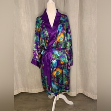 Victoria's Secret Kimono Robe Womens OS Purple Vintage Floral Satin