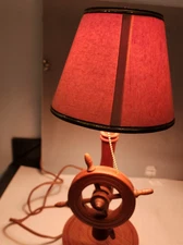 Vintage Wooden Ship Wheel Nautical Table Lamp Mid Century Cabin Decor Works 20x7