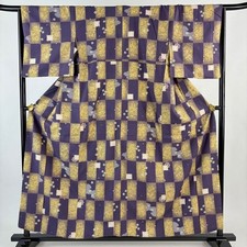 JAPANESE KIMONO FINE PATTERN PURPLE 155.5cm 5 ft 1 in PURE SILK BB9465