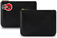 2 Pcs Leather Coin Purse Pouch Change Holder with Zipper for Men Women