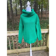 VICI Small Green Textured Knit Turtleneck Cotton Cabincore Preppy Sweater  