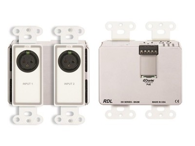 RDL DD-BN2M 2x2 Wall-Mounted Bi-Directional Mic/Line Dante Interface/White