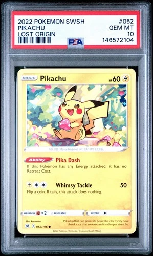 PSA 10 GEM MINT Pikachu 052/196 Swsh11: Lost Origin