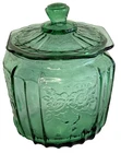 Anchor Hocking Open Rose Cookie Biscuit Jar Open Rose Green Glass Vintage