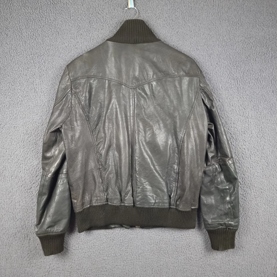 JACK & JONES Goat Leather Jacket Mens L Large Brown Biker Bomber Distressed Zip - Image 4 of 4