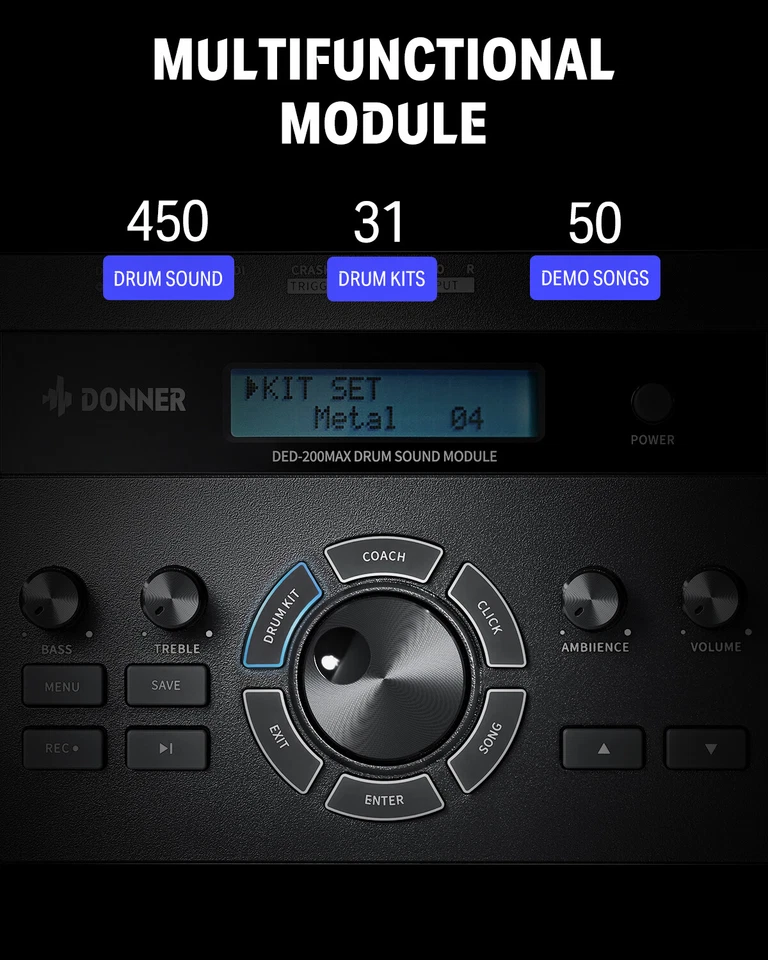 Donner DED-200 Max Electric Drum Set For Adults Full Set Dual Zone Mesh Pads - Image 3 of 4