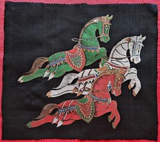 HANDKERCHIEF VINTAGE AUTHENTIC HAND MADE EQUESTRIAN ART HORSES SATIN SILK 13"
