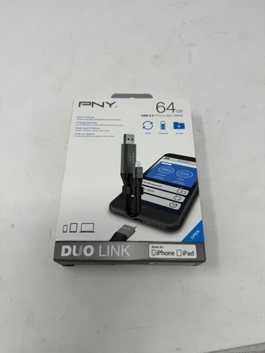 PNY Duo Link iPhone iPad 64GB USB 3.0 OTG Flash Drive NIB FREE SHIP - Afbeelding 1 van 5