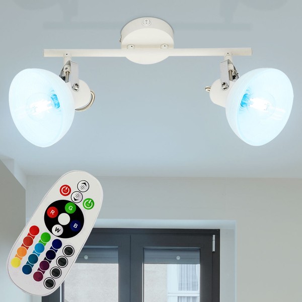 Flurlampe Deckenleuchte Spotleuchte Chrom Glas Weiß Fernbedienung Rgb Led Dimmer-image