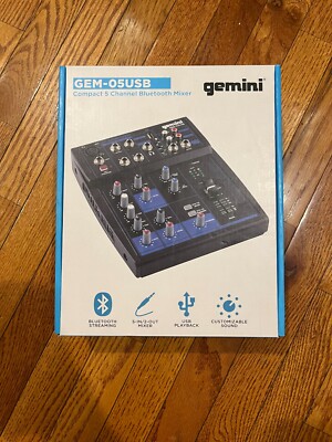 Gemini GEM-05USB Compact 5 Channel Bluetooth Mixer w/USB 5 Ins/2 Bus/2 Band EQ