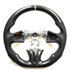 QS CARBON FIBER Steering Wheel FOR INFINITI q50  WHITE STRIPE /BK LEATHER