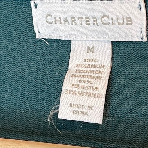 Maglione cardigan Charter Club verde e oro ricamato ape bomba - Foto 4 di 4