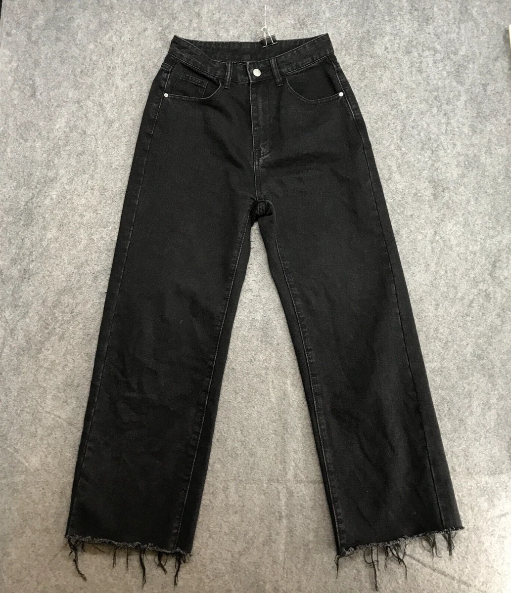 Wonderful Shein Jeans Womens Size 4 Black Straight Super High Waist Cut Off  Hems