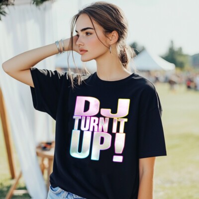 DJ Turn It Up T-Shirt Funky Print Kostüm Wochenende Party Henne Nacht Braut Tee