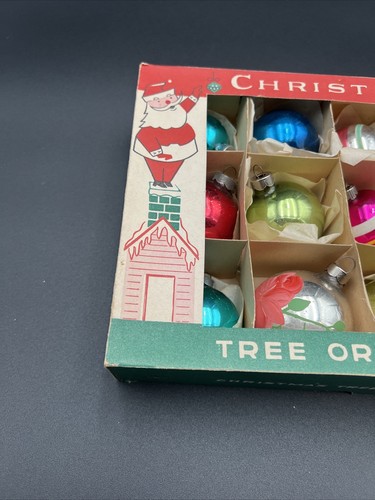Box of 11 vintage mercury glass Christmas ornaments Poland PINK BLUE - Picture 2 of 4
