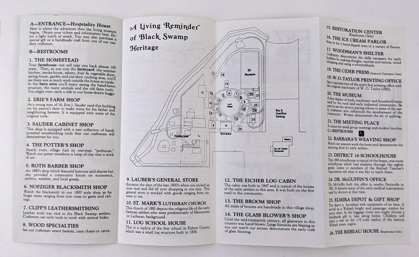 1980 Sauder Museum Farm Craft Village Archbold Ohio VTG Brochure Black