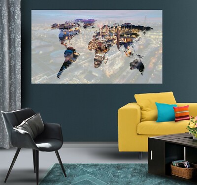 3D City Lights B090 World Map Wall Stickers Vinyl Wallpaper Mural Murals Amy