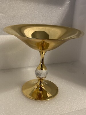 Valerio Albarello 24k Gold Plated Pedestal Candy Dish with Swarovski Crystal