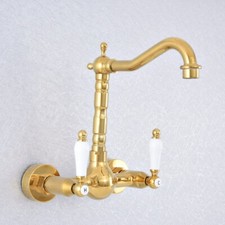 Luxury Gold Wall Mount Kitchen Bathroom Sink Faucet Dual Handle Swivel Mixer Tap