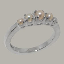 Solid 925 Sterling Silver Cultured Pearl Womens band Ring - Sizes 4 to 12