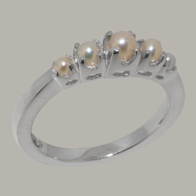 Solid 925 Sterling Silver Cultured Pearl Womens band Ring - Sizes 4 to ...