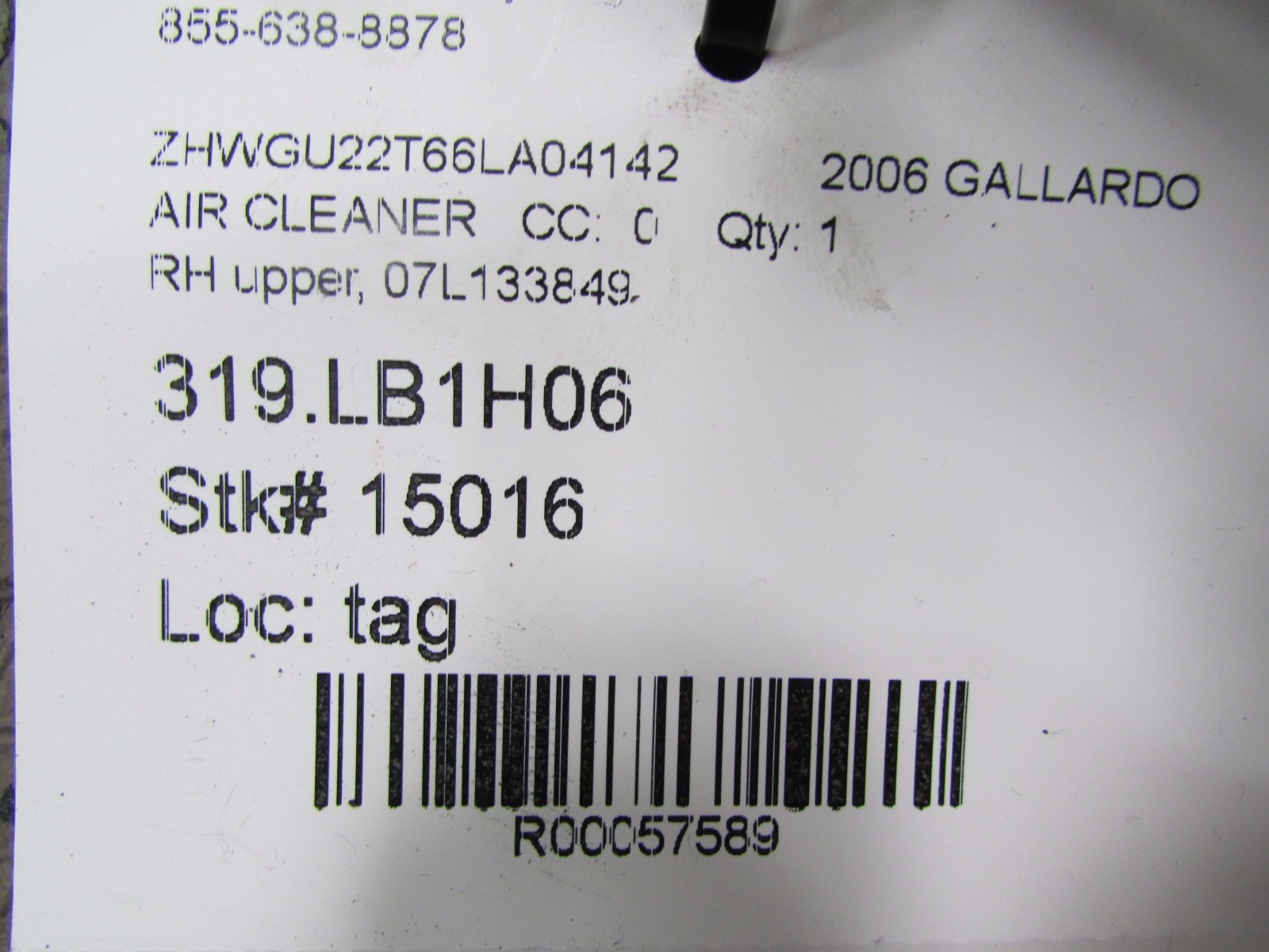 Lamborghini Gallardo, RH, Right Upper Air Cleaner Cover, Used, P/N 07L133849