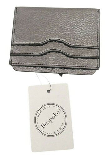 Mens Mini Wallet Gray Silver Solid Nappa Pebble Leather Card Case ID Holder Slim - Picture 6 of 7
