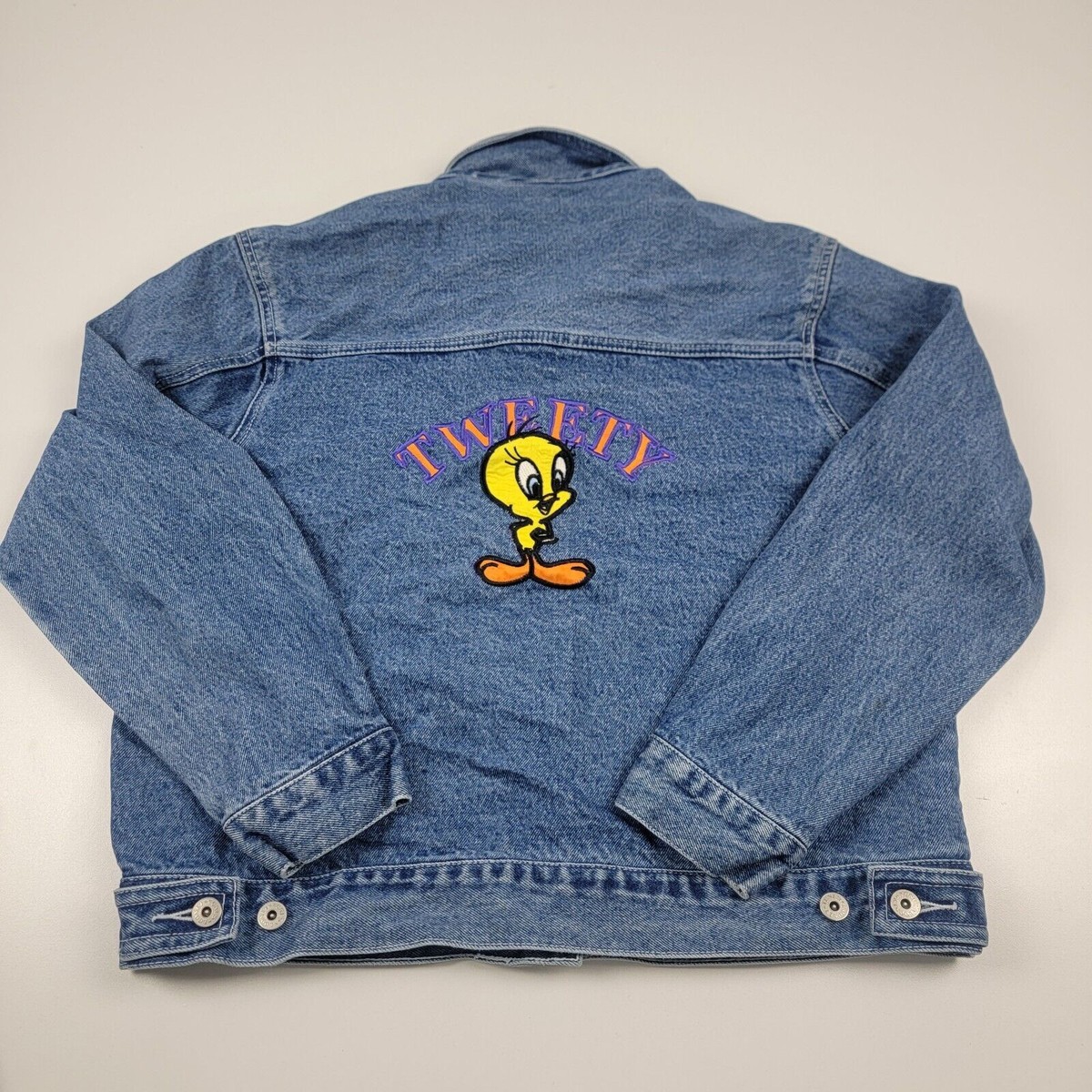 VTG Y2K Looney Tunes Warner Bros Tweety Bird Denim Jean Jacket 