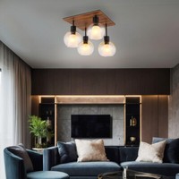 Deckenleuchte Holzlampe Deckenlampe Wohnzimmerleuchte 1 Flammig Glas Rauch