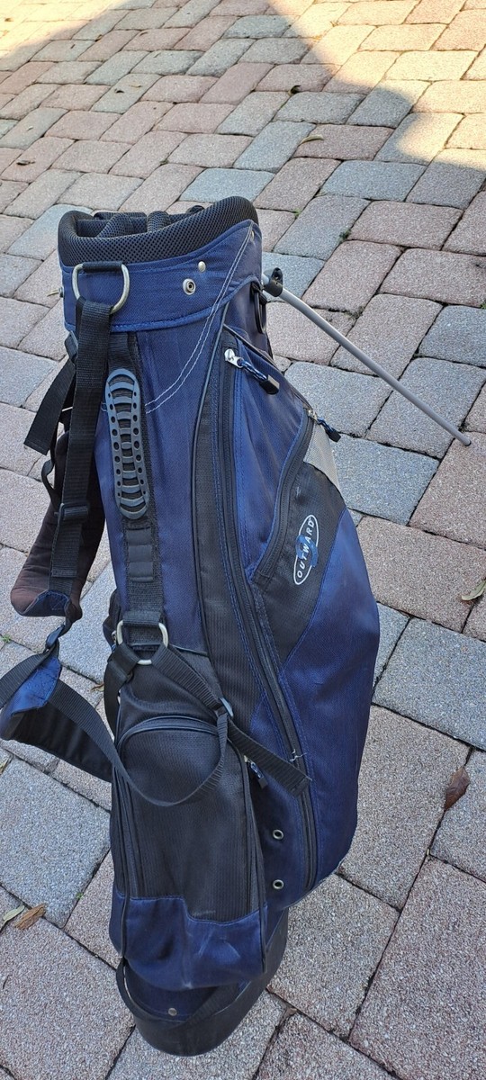golf stand bag outward 9 black blue 7 div shoulder strap rain