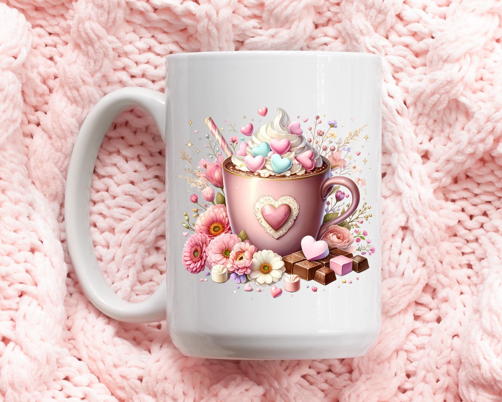 Pink Valentine Hot Cocoa UV DTF Transparent Sticker / Decal