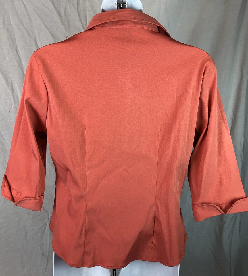 Vintage Rue 21 Top M Dk Coral 3/4 Sleeves Hidden Button Career Office 90s Y2K - Image 4 of 4