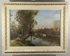 Impressionist River Landscape French School Monogrammed HD 64 X 79 CM Paris