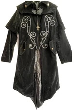 Velvet Coat Med Jet Black Gothic Steampunk Medieval Opera Tailcoat Cloak Cosplay