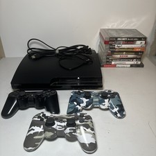PS3 Slim CECH-2001A 160GB Bundle Games And 3 Controllers Cords And 9 Games Read