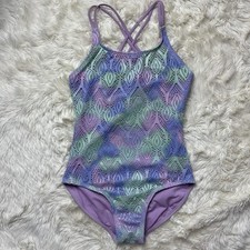Cat And Jack Swimsuit Girls SZ Large Tie-dye One Piece Teal Purple Mesh Front