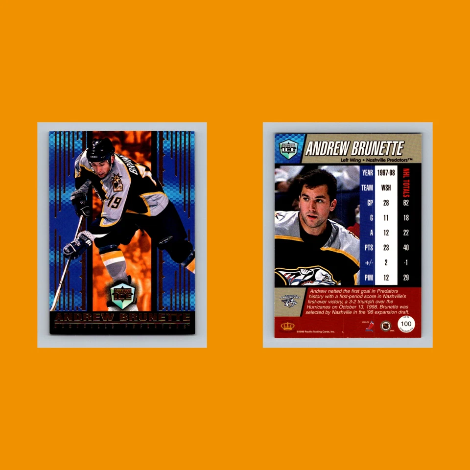 Andrew Brunette #100 1998 Pacific Dynagon Ice Nashville Predators Hockey Card NM - Image 3 of 3