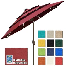 USA 10-Year-Non-Fading Solar 9ft 3 Tiers Market Umbrella with 80 LED Lights P...