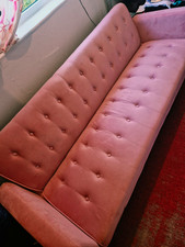 Pink Velvet Tufted 3-Seater Sofa Bed with Arms, Solid Upholstered Couch