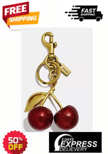 Coach Glitter Cherry Bag Charm Keychain Resin and Metal Brass/Red Apple NWT